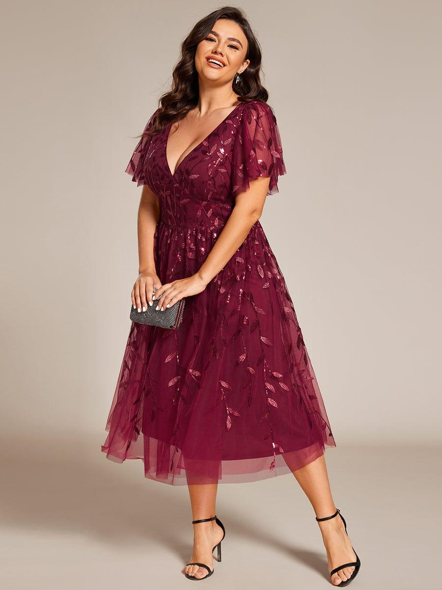 Beautiful Plus Size A-Line Tulle Formal Wedding Guest Dress with Short Sleeves