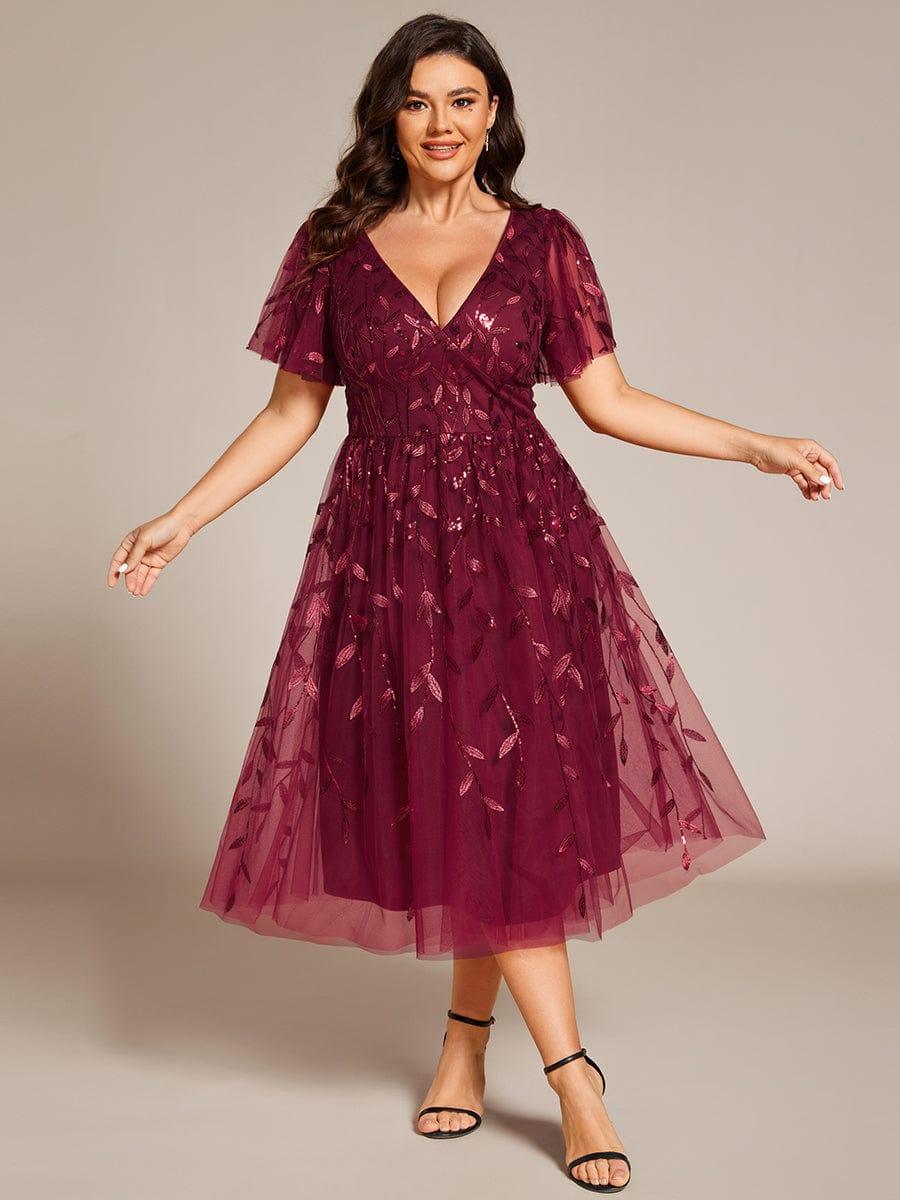 Beautiful Plus Size A-Line Tulle Formal Wedding Guest Dress with Short Sleeves