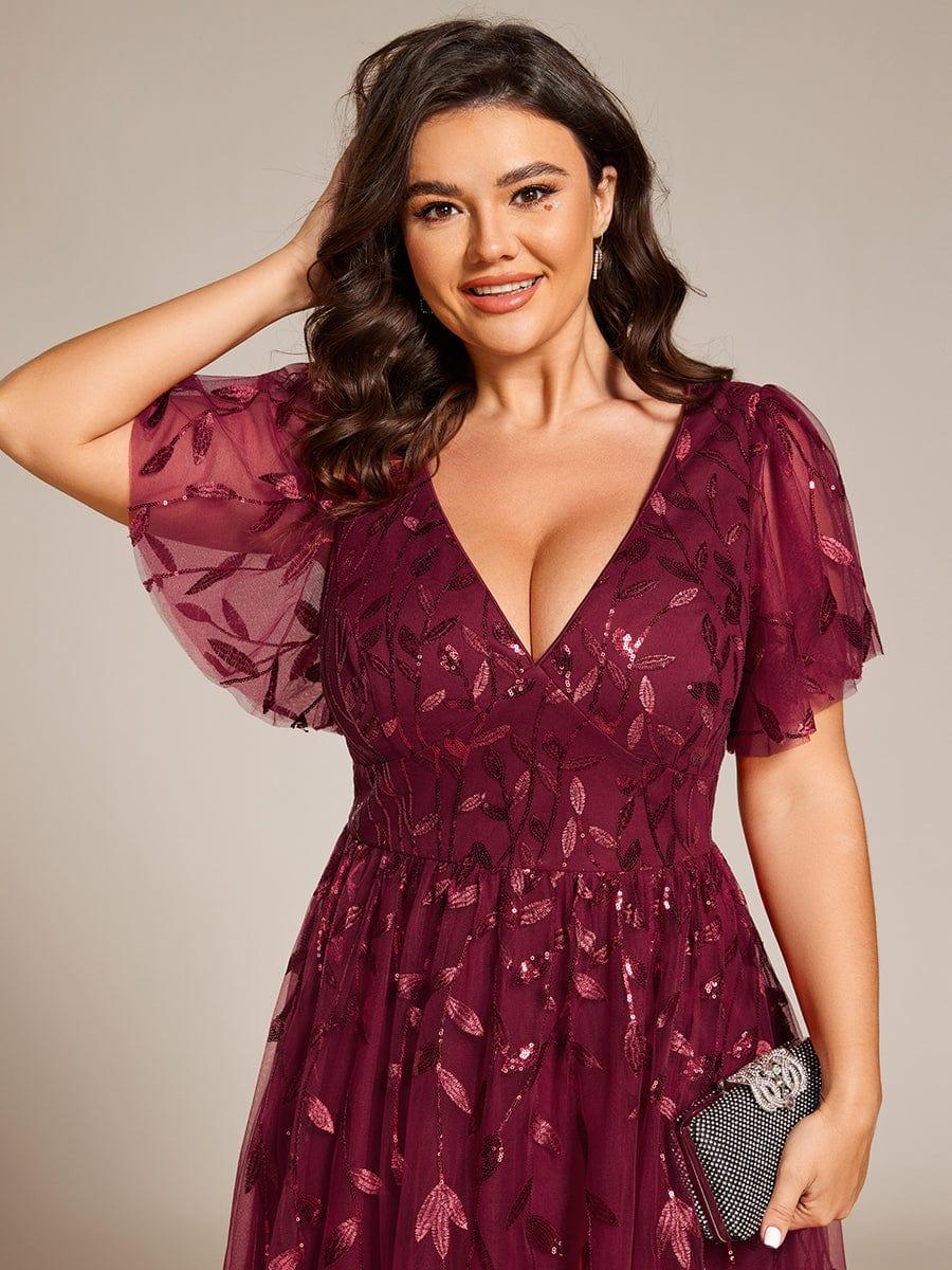 Beautiful Plus Size A-Line Tulle Formal Wedding Guest Dress with Short Sleeves