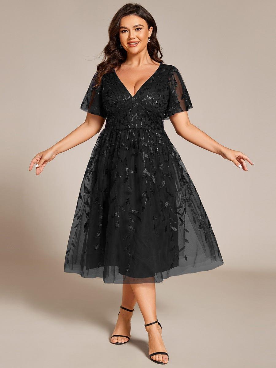 Beautiful Plus Size A-Line Tulle Formal Wedding Guest Dress with Short Sleeves