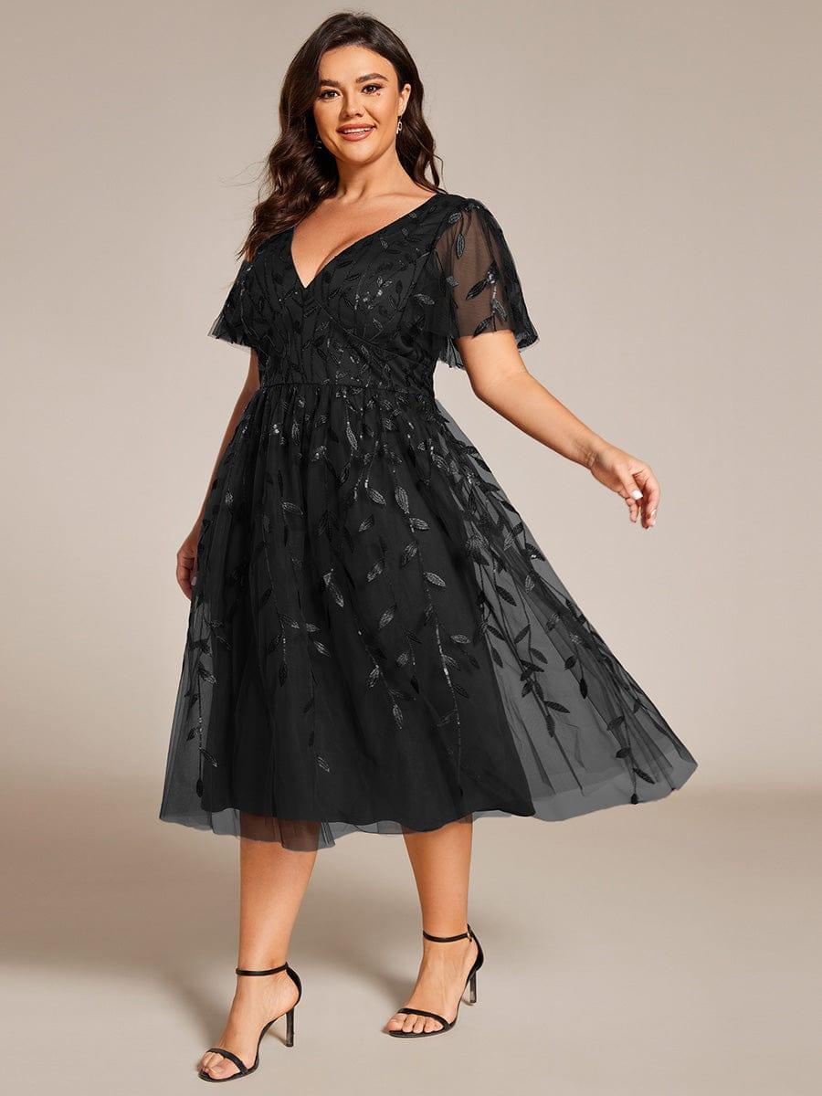 Beautiful Plus Size A-Line Tulle Formal Wedding Guest Dress with Short Sleeves