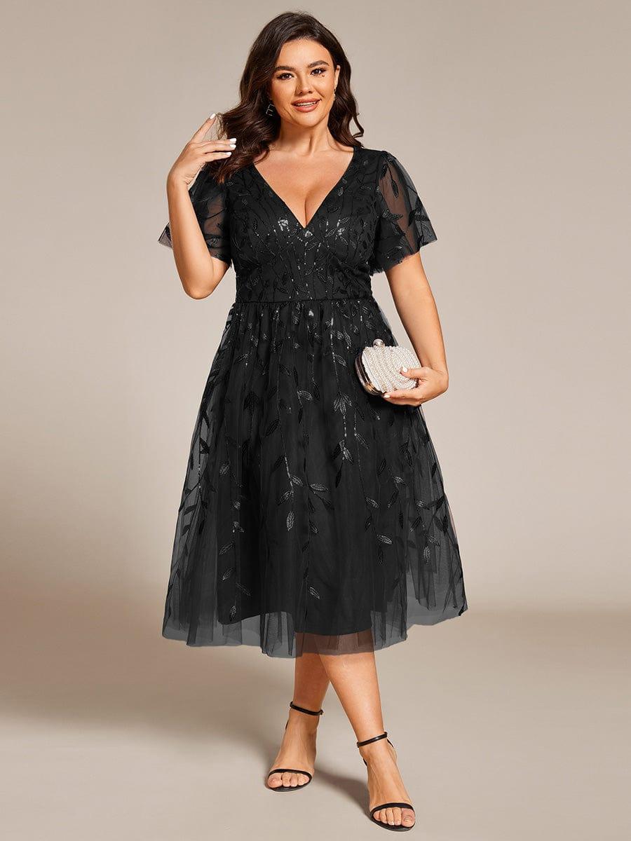 Beautiful Plus Size A-Line Tulle Formal Wedding Guest Dress with Short Sleeves