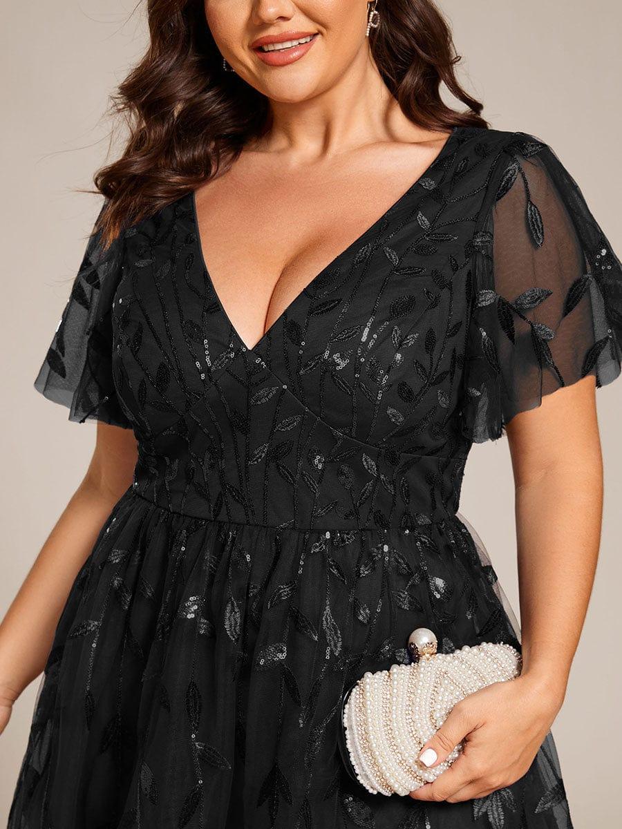 Beautiful Plus Size A-Line Tulle Formal Wedding Guest Dress with Short Sleeves