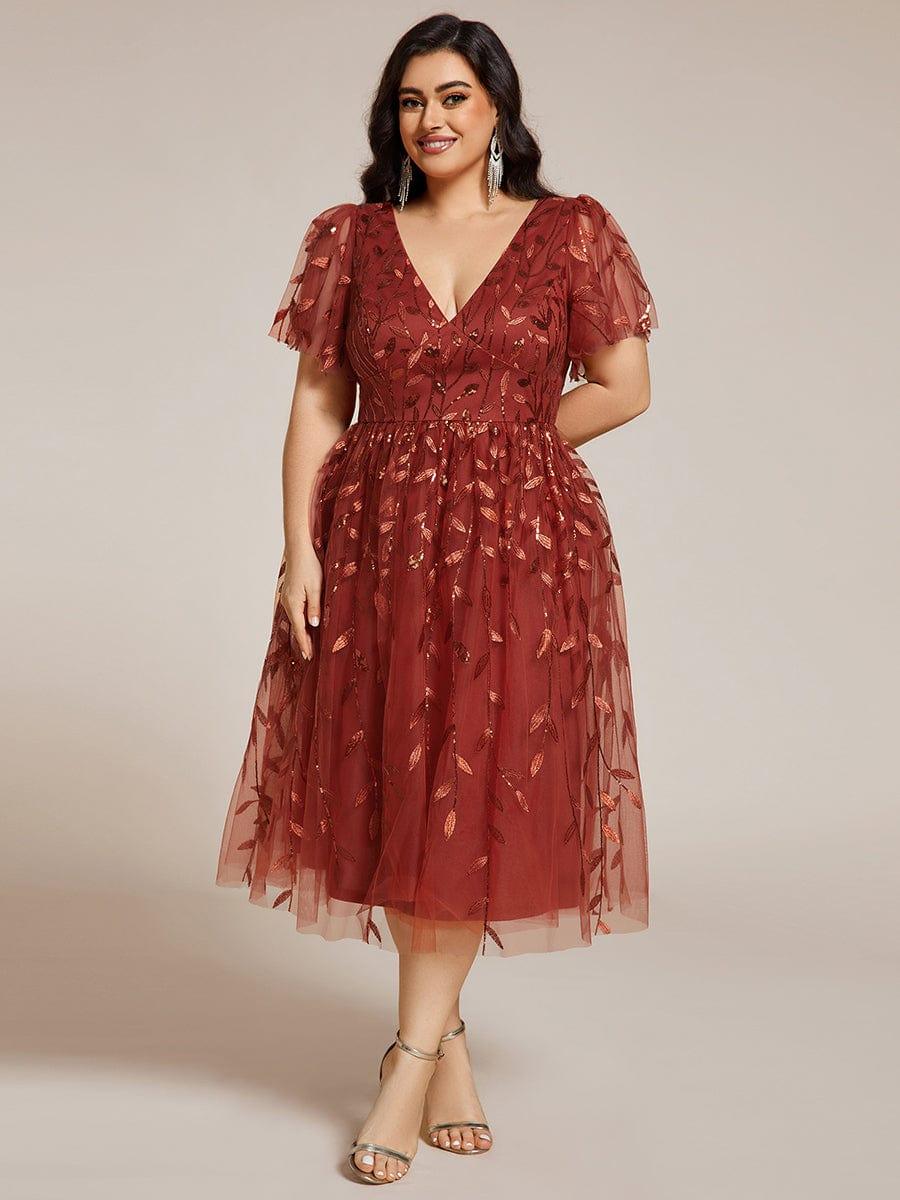 Beautiful Plus Size A-Line Tulle Formal Wedding Guest Dress with Short Sleeves