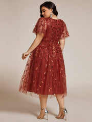 Beautiful Plus Size A-Line Tulle Formal Wedding Guest Dress with Short Sleeves