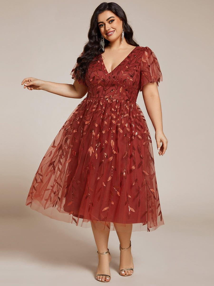 Beautiful Plus Size A-Line Tulle Formal Wedding Guest Dress with Short Sleeves