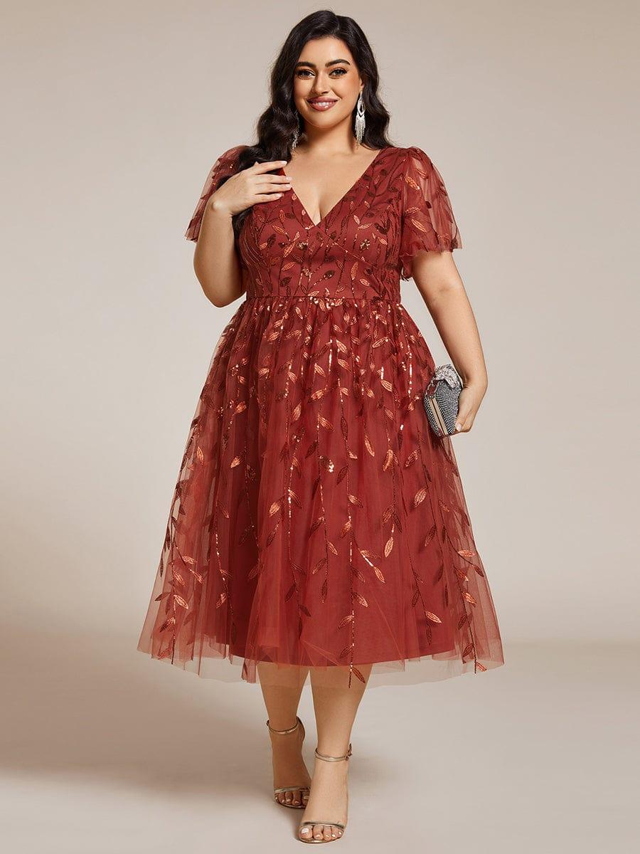 Beautiful Plus Size A-Line Tulle Formal Wedding Guest Dress with Short Sleeves
