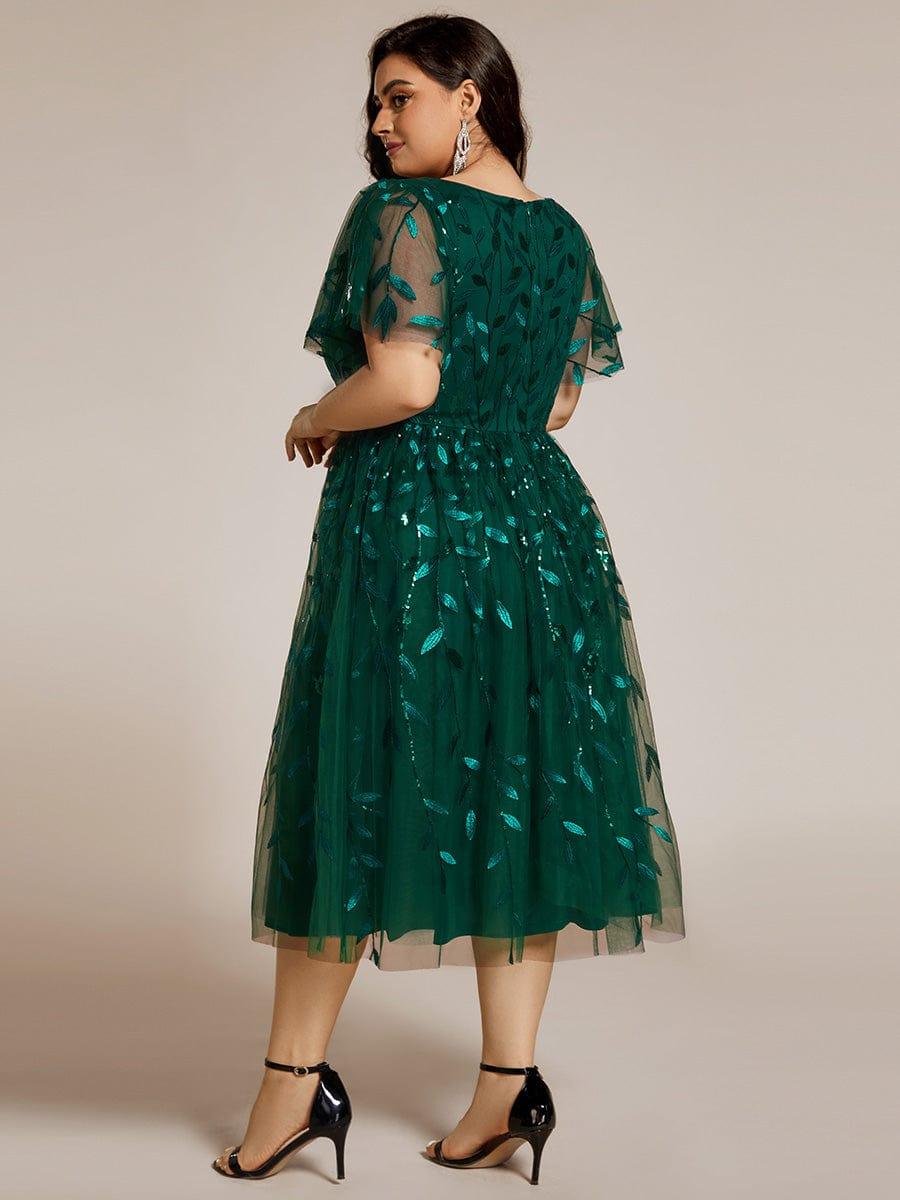 Beautiful Plus Size A-Line Tulle Formal Wedding Guest Dress with Short Sleeves