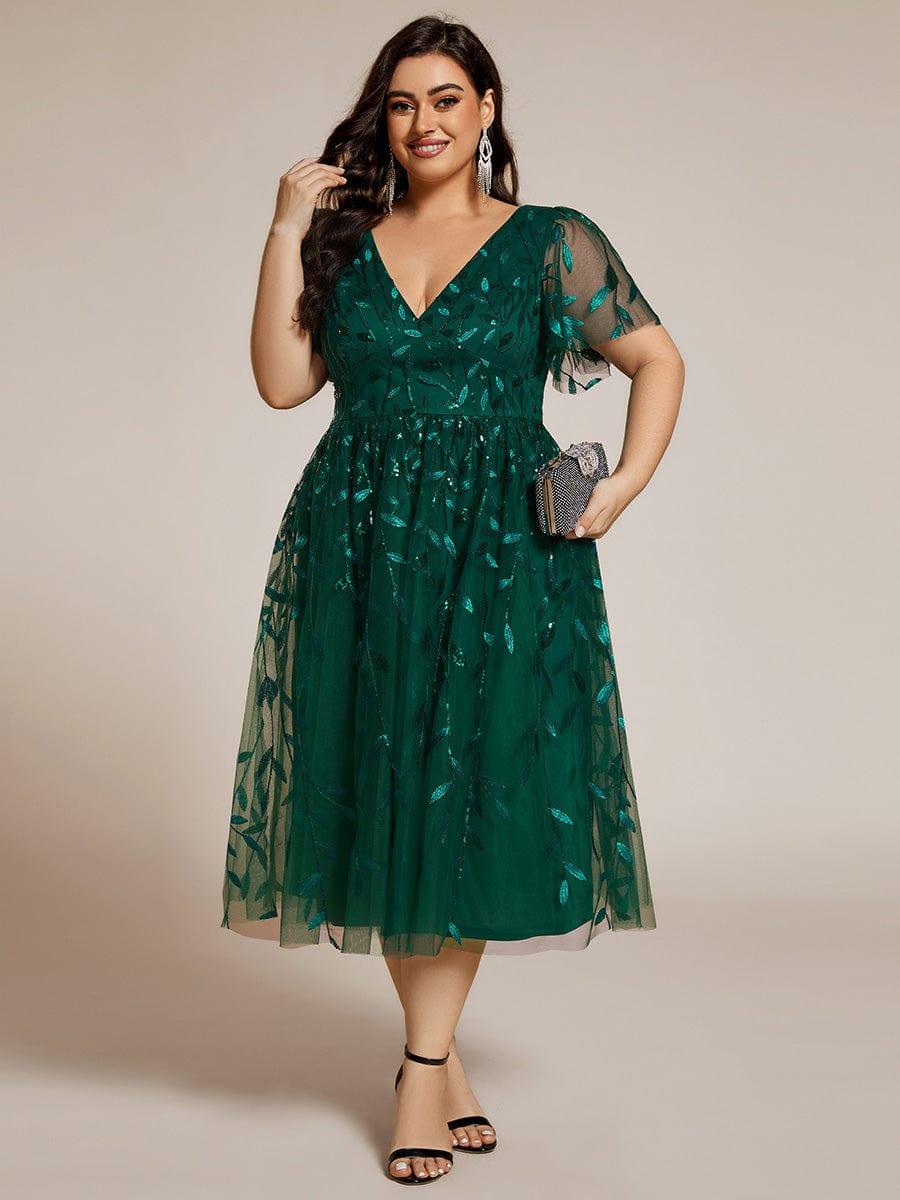 Beautiful Plus Size A-Line Tulle Formal Wedding Guest Dress with Short Sleeves