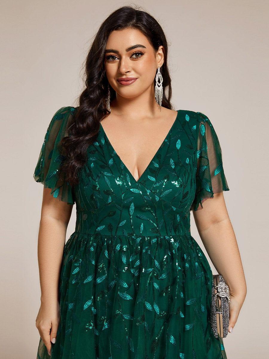 Beautiful Plus Size A-Line Tulle Formal Wedding Guest Dress with Short Sleeves
