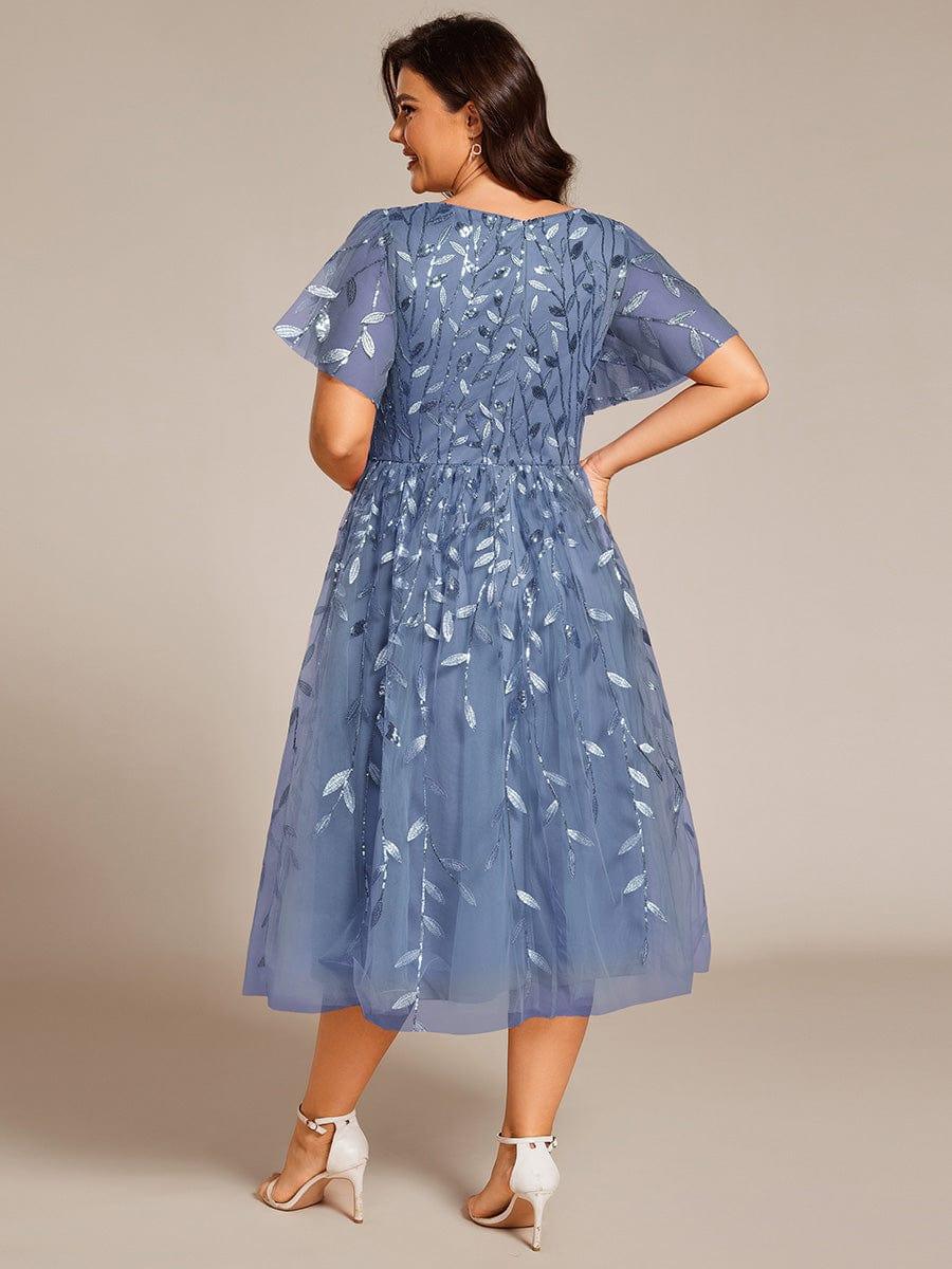 Beautiful Plus Size A-Line Tulle Formal Wedding Guest Dress with Short Sleeves