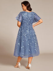 Beautiful Plus Size A-Line Tulle Formal Wedding Guest Dress with Short Sleeves