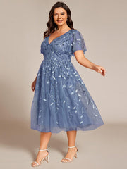 Beautiful Plus Size A-Line Tulle Formal Wedding Guest Dress with Short Sleeves