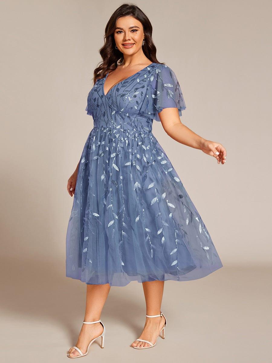Beautiful Plus Size A-Line Tulle Formal Wedding Guest Dress with Short Sleeves