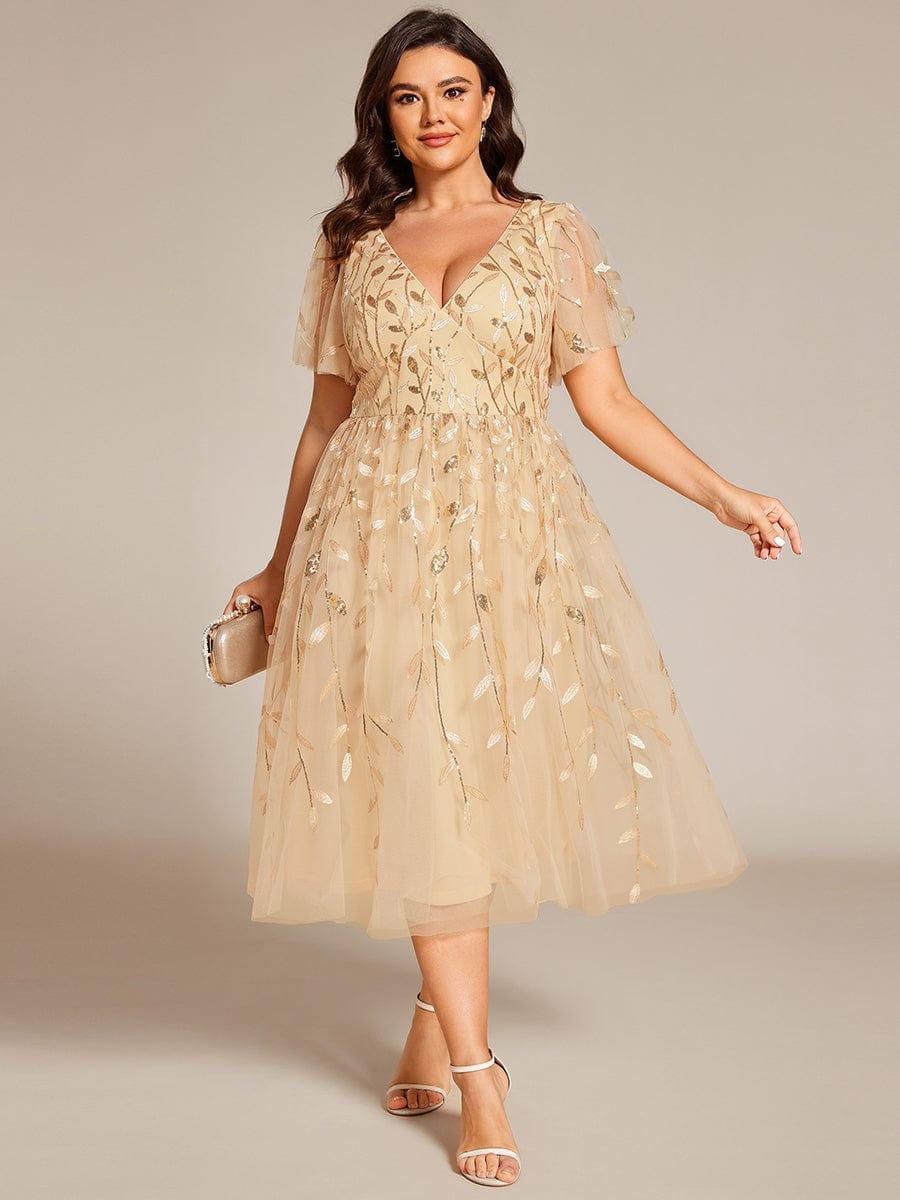 Beautiful Plus Size A-Line Tulle Formal Wedding Guest Dress with Short Sleeves