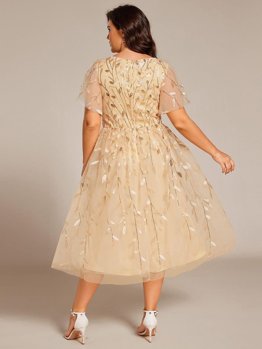 Beautiful Plus Size A-Line Tulle Formal Wedding Guest Dress with Short Sleeves