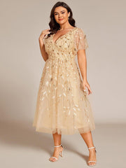 Beautiful Plus Size A-Line Tulle Formal Wedding Guest Dress with Short Sleeves