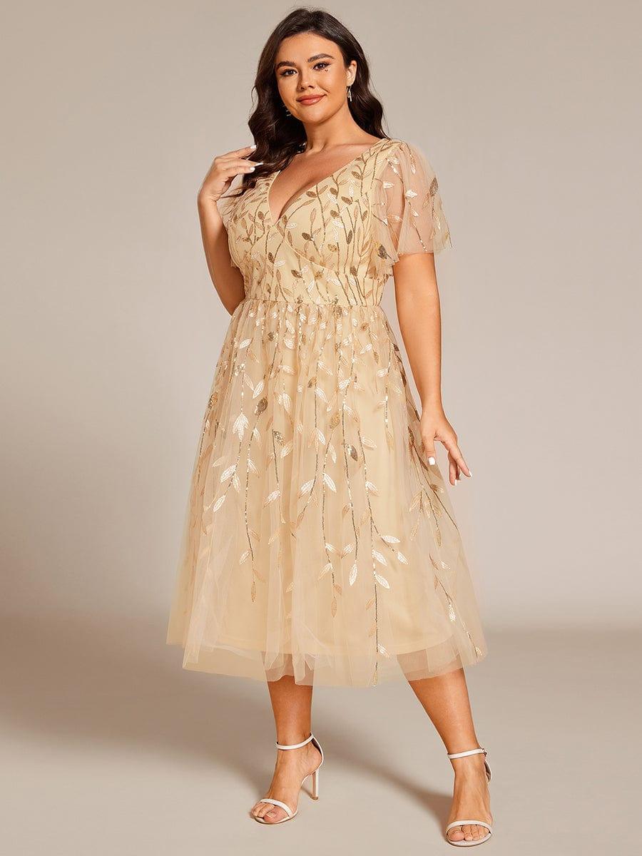 Beautiful Plus Size A-Line Tulle Formal Wedding Guest Dress with Short Sleeves