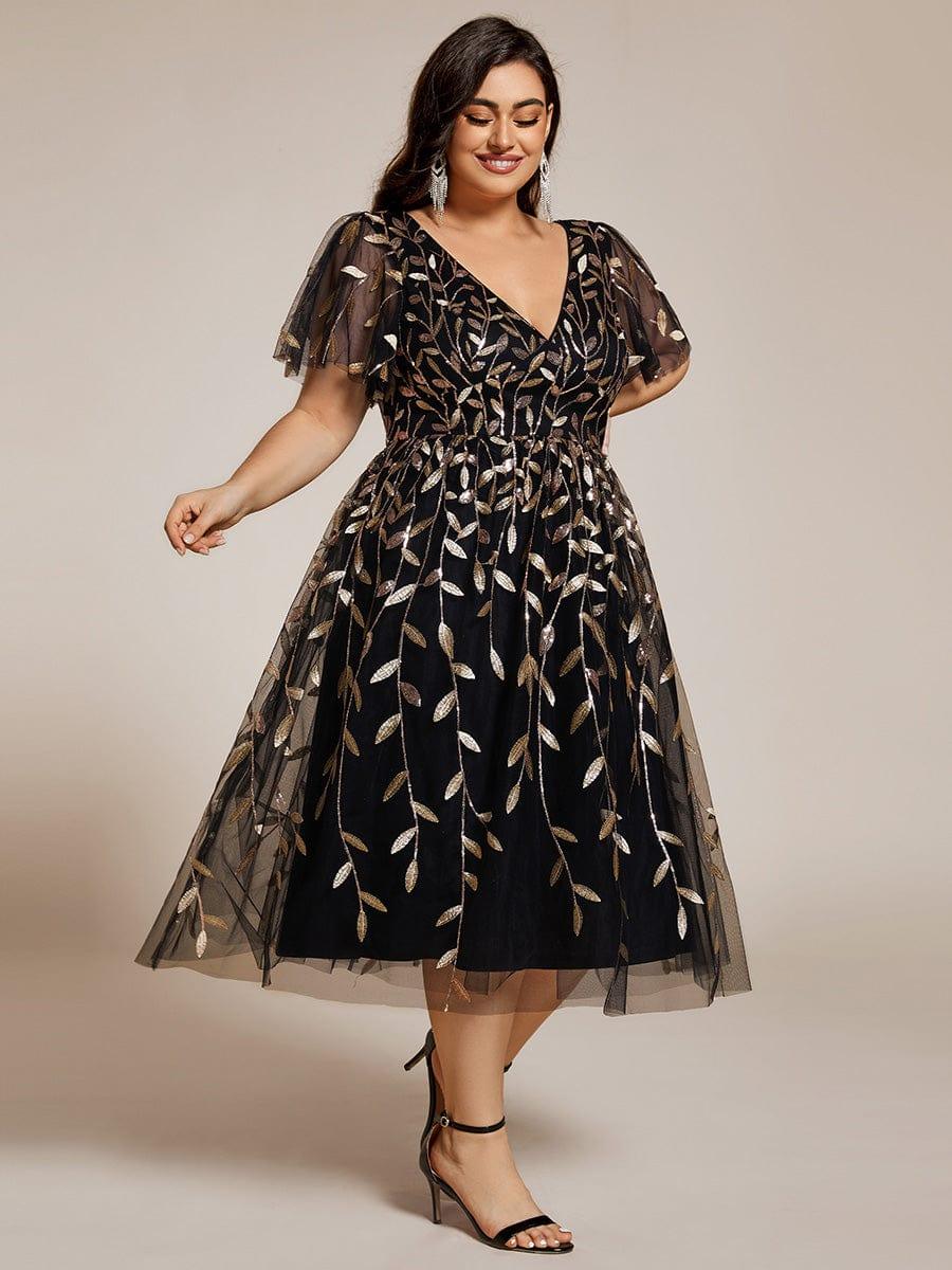 Beautiful Plus Size A-Line Tulle Formal Wedding Guest Dress with Short Sleeves