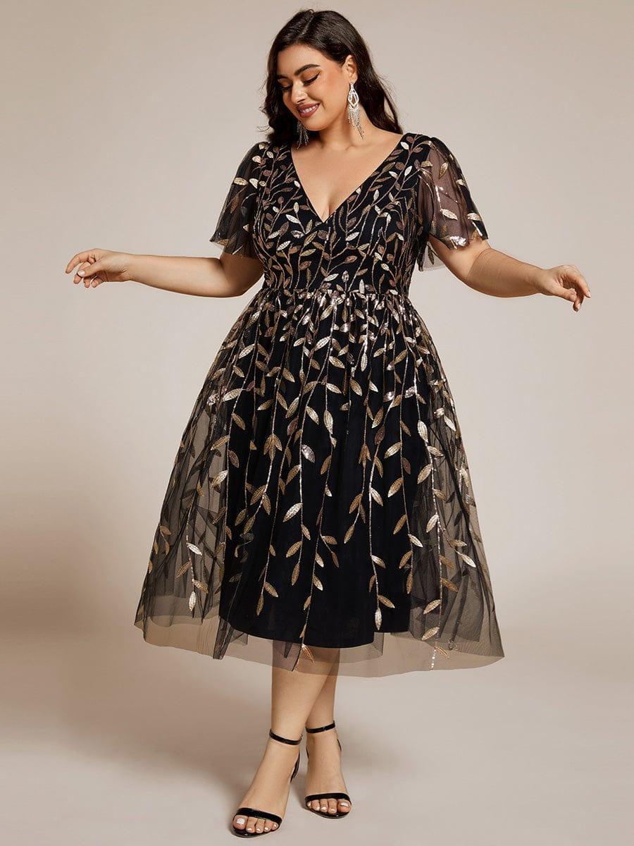 Beautiful Plus Size A-Line Tulle Formal Wedding Guest Dress with Short Sleeves
