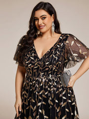 Beautiful Plus Size A-Line Tulle Formal Wedding Guest Dress with Short Sleeves