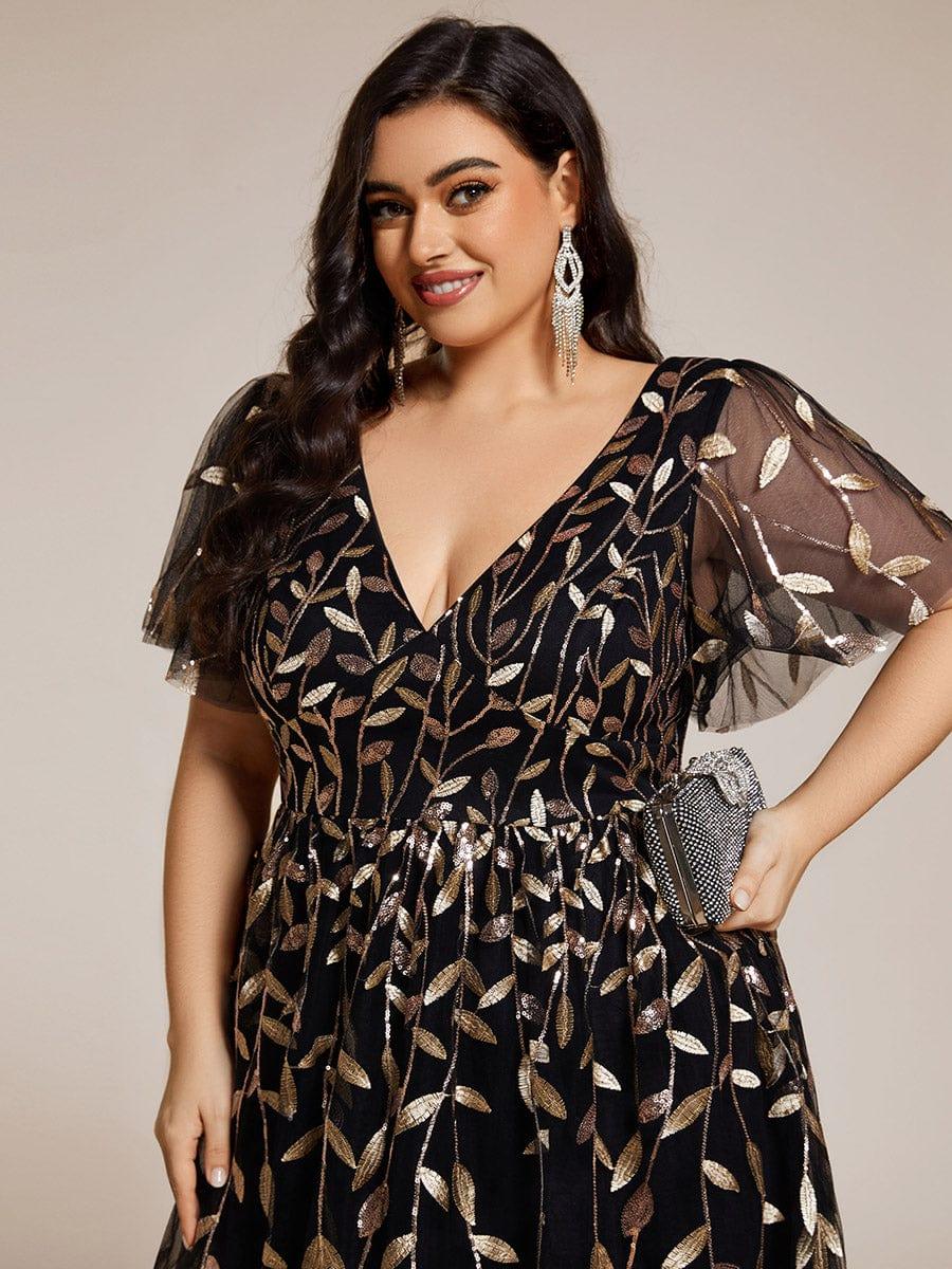 Beautiful Plus Size A-Line Tulle Formal Wedding Guest Dress with Short Sleeves