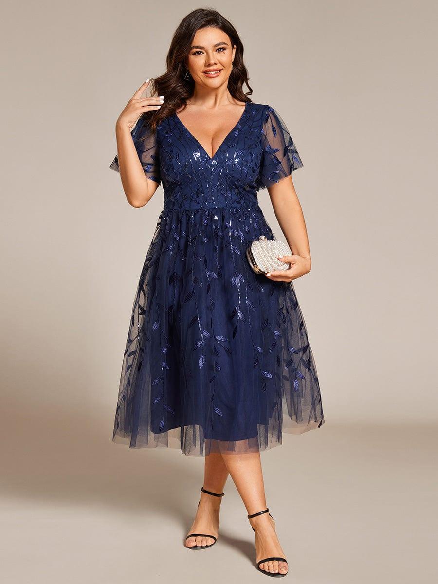 Beautiful Plus Size A-Line Tulle Formal Wedding Guest Dress with Short Sleeves