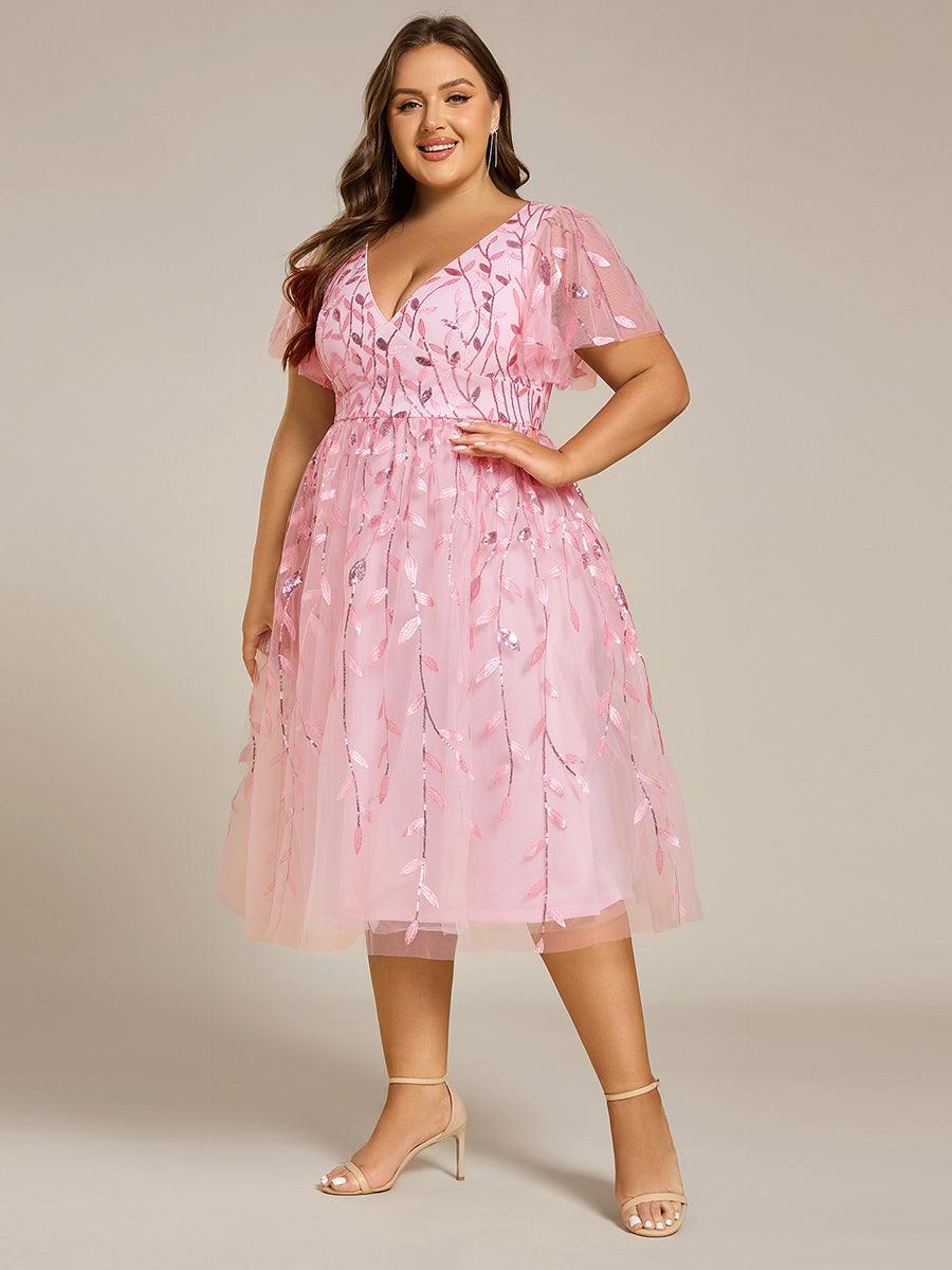 Beautiful Plus Size A-Line Tulle Formal Wedding Guest Dress with Short Sleeves