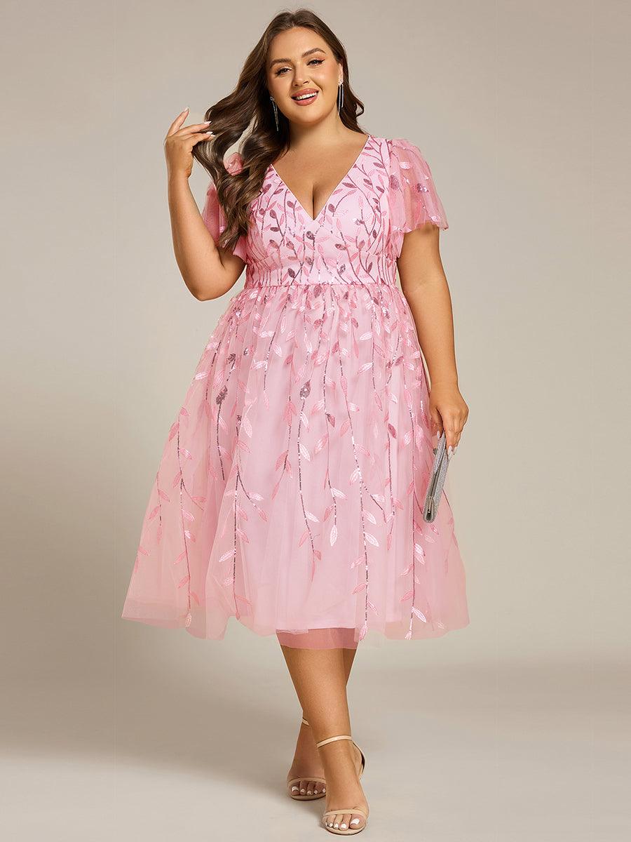 Beautiful Plus Size A-Line Tulle Formal Wedding Guest Dress with Short Sleeves