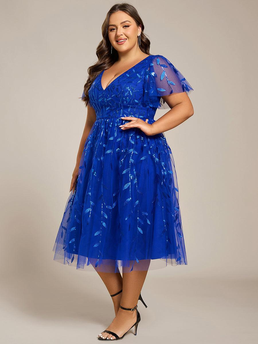Beautiful Plus Size A-Line Tulle Formal Wedding Guest Dress with Short Sleeves