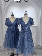 Beautiful Plus Size A-Line Tulle Formal Wedding Guest Dress with Short Sleeves
