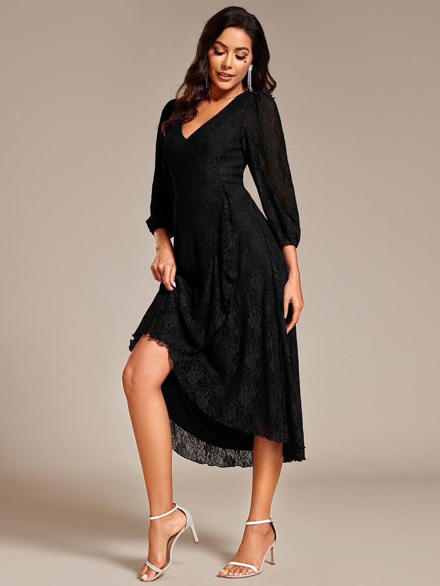 Fabulous Lace A-Line V-Neck Wedding Guest Dress with Long Sleeves
