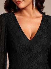 Fabulous Lace A-Line V-Neck Wedding Guest Dress with Long Sleeves