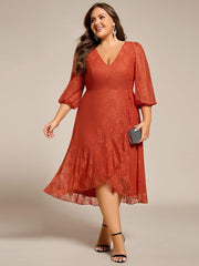 Fabulous Lace A-Line V-Neck Wedding Guest Dress with Long Sleeves