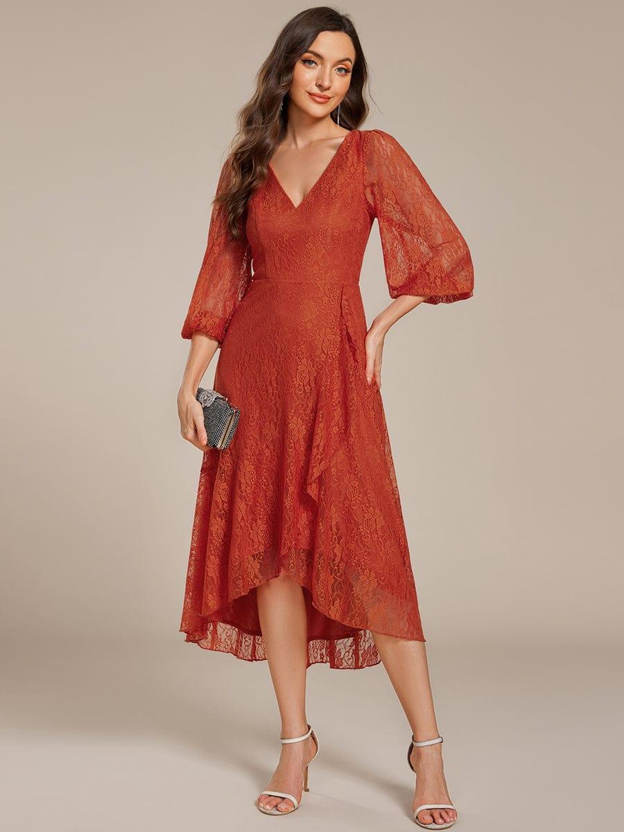 Fabulous Lace A-Line V-Neck Wedding Guest Dress with Long Sleeves