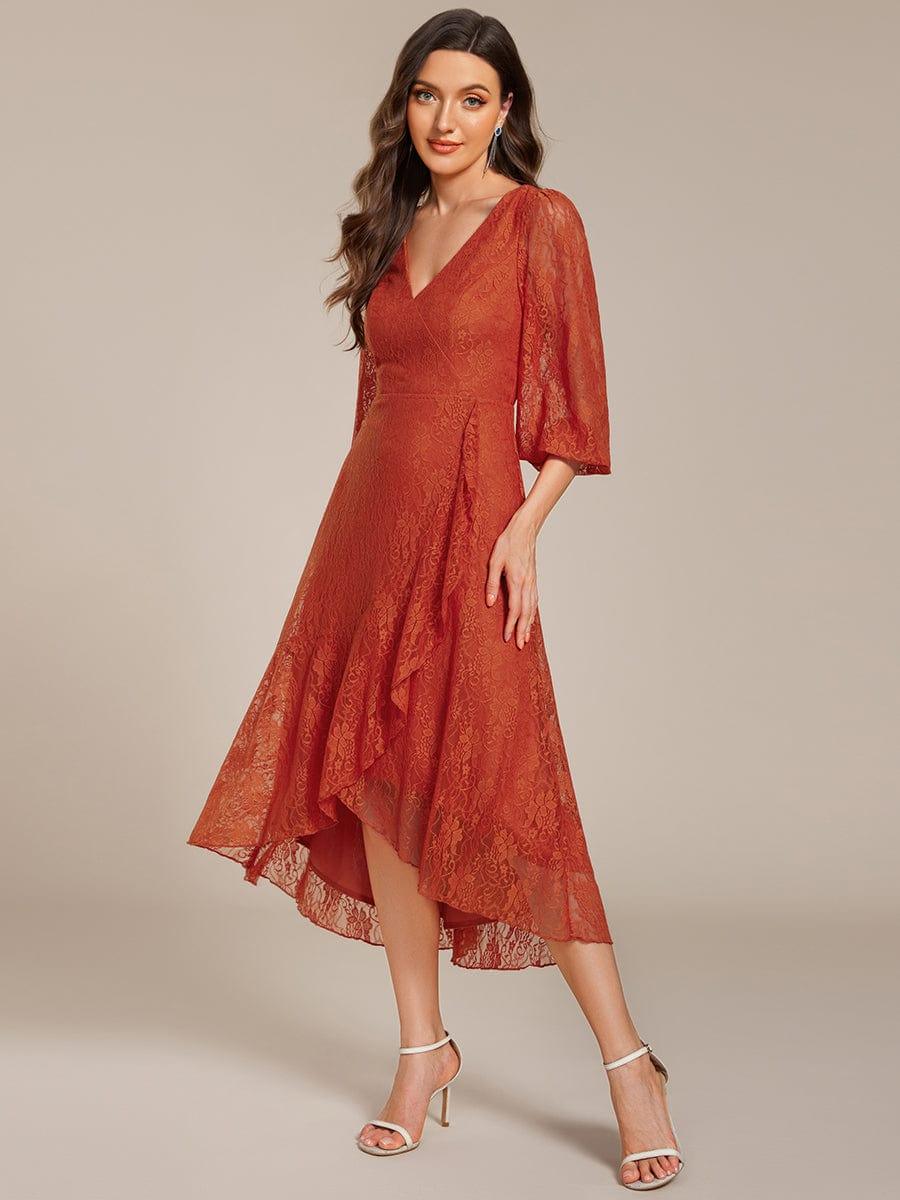 Fabulous Lace A-Line V-Neck Wedding Guest Dress with Long Sleeves