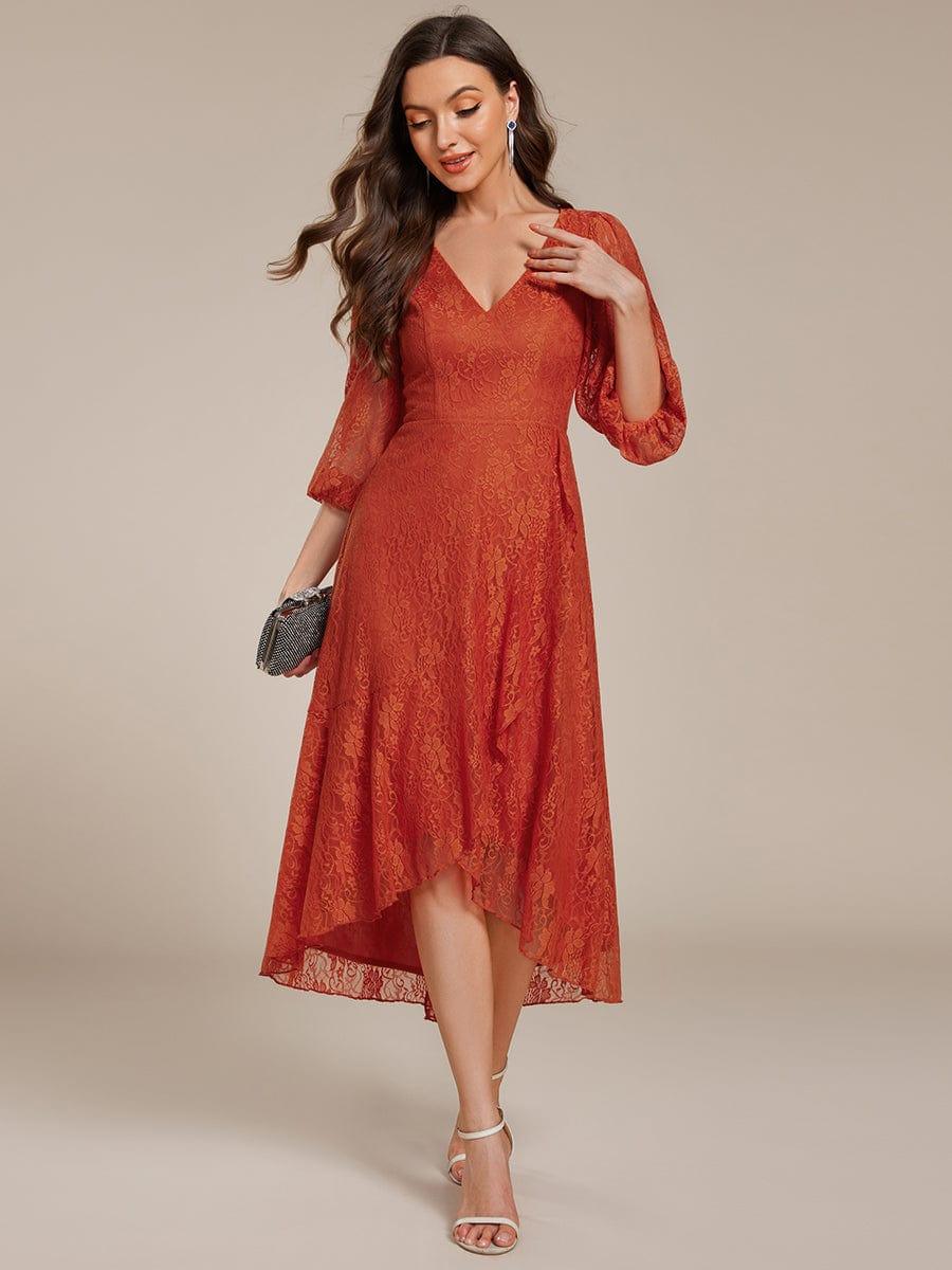 Fabulous Lace A-Line V-Neck Wedding Guest Dress with Long Sleeves