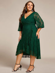 Fabulous Lace A-Line V-Neck Wedding Guest Dress with Long Sleeves