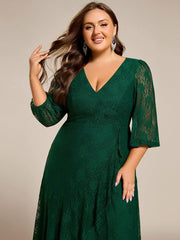 Fabulous Lace A-Line V-Neck Wedding Guest Dress with Long Sleeves