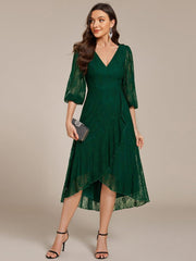 Fabulous Lace A-Line V-Neck Wedding Guest Dress with Long Sleeves