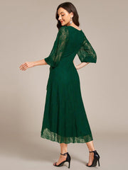 Fabulous Lace A-Line V-Neck Wedding Guest Dress with Long Sleeves