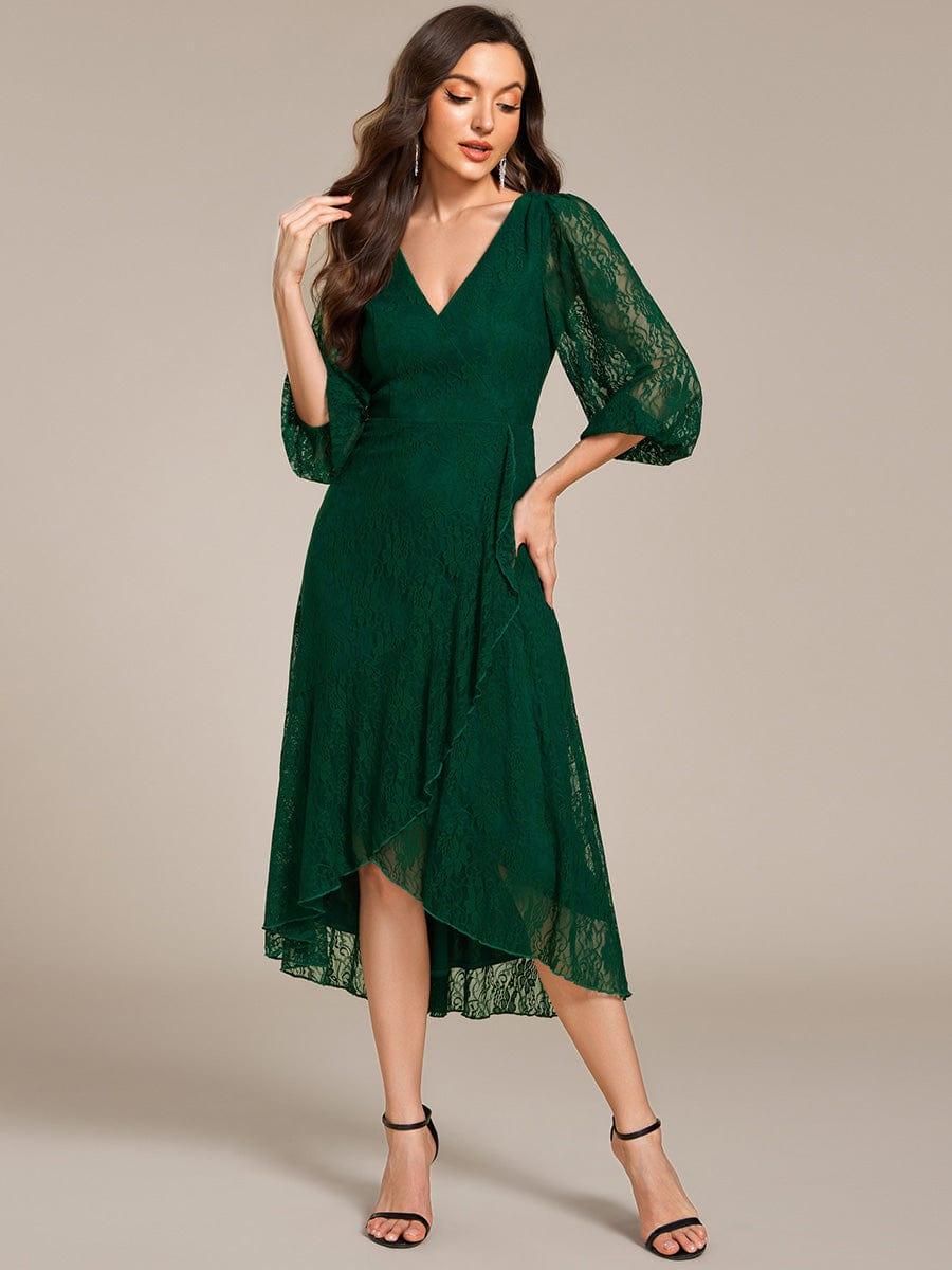 Fabulous Lace A-Line V-Neck Wedding Guest Dress with Long Sleeves