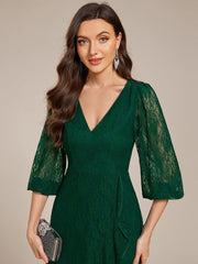 Fabulous Lace A-Line V-Neck Wedding Guest Dress with Long Sleeves