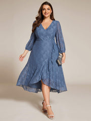 Fabulous Lace A-Line V-Neck Wedding Guest Dress with Long Sleeves
