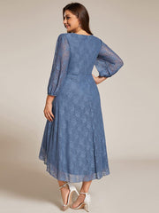 Fabulous Lace A-Line V-Neck Wedding Guest Dress with Long Sleeves