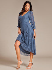 Fabulous Lace A-Line V-Neck Wedding Guest Dress with Long Sleeves