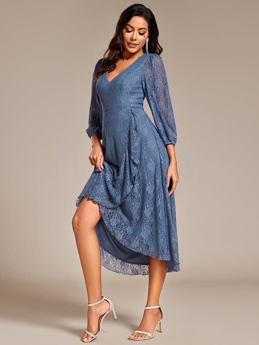 Fabulous Lace A-Line V-Neck Wedding Guest Dress with Long Sleeves
