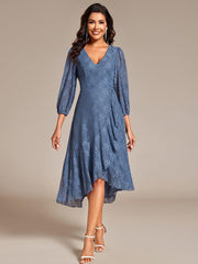 Fabulous Lace A-Line V-Neck Wedding Guest Dress with Long Sleeves