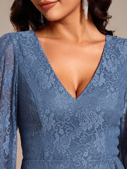 Fabulous Lace A-Line V-Neck Wedding Guest Dress with Long Sleeves