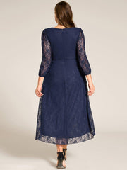 Fabulous Lace A-Line V-Neck Wedding Guest Dress with Long Sleeves